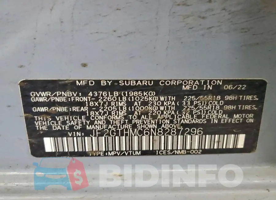 JF2GTHMC6N8287296 Photo# 12