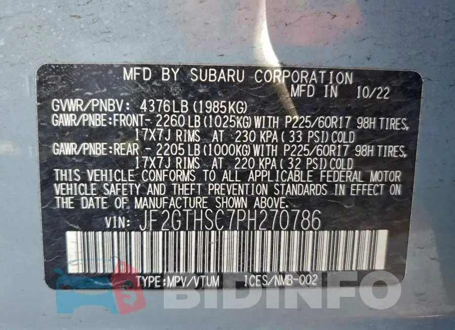 JF2GTHSC7PH270786 Photo# 14