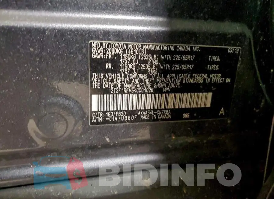 2T3F1RFV5KC001028 Photo# 12