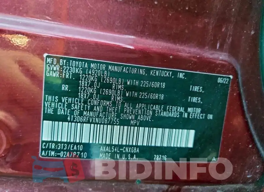 4T3D6RFVXNU087755 Photo# 13