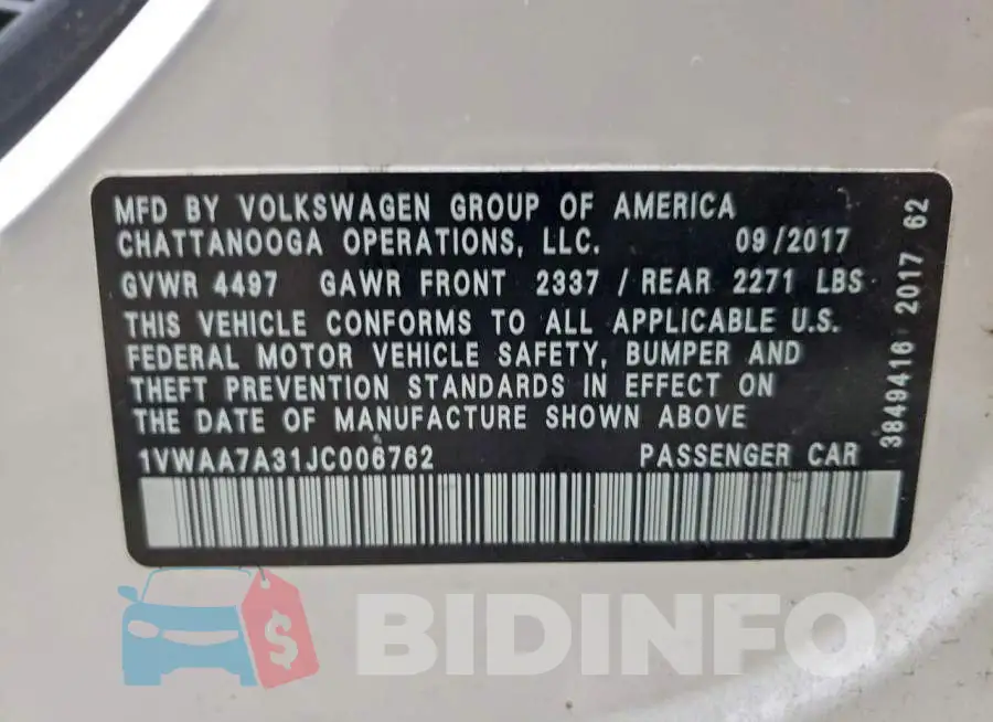 1VWAA7A31JC006762 Photo# 13
