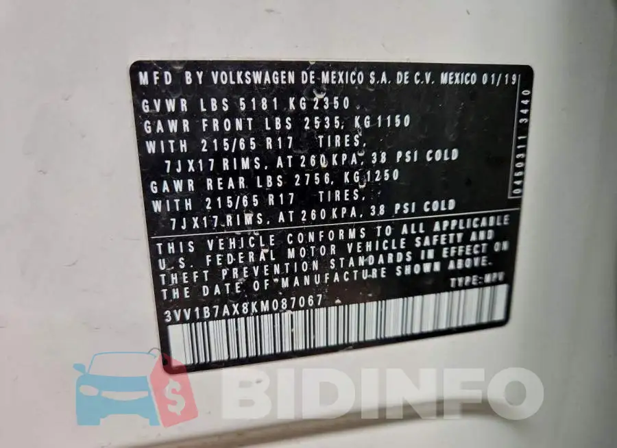 3VV1B7AX8KM087067 Photo# 14