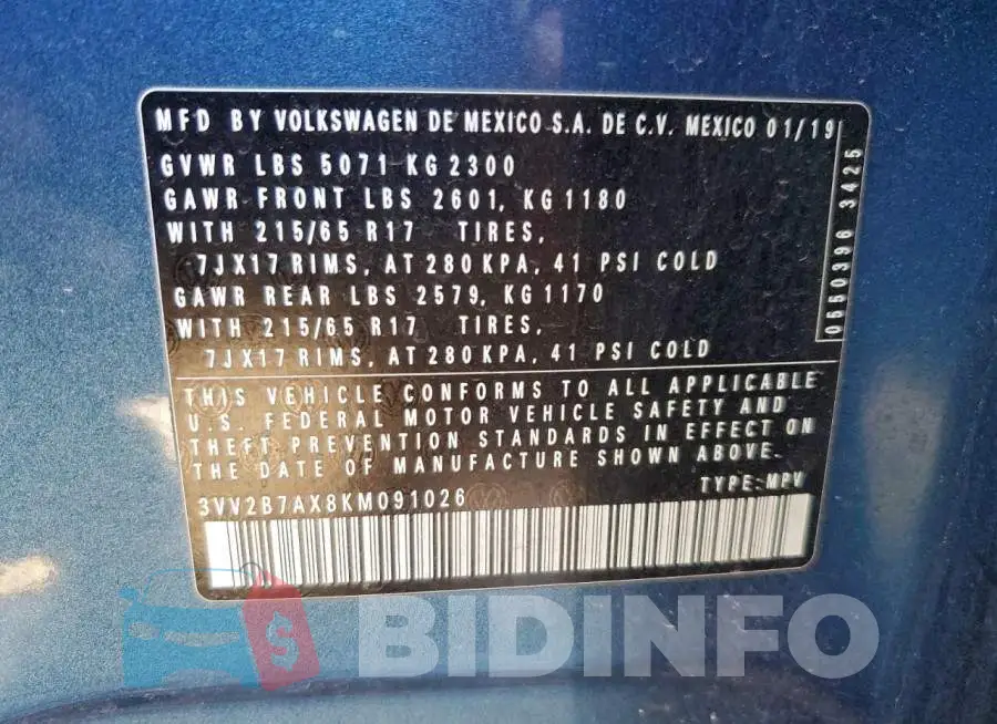 3VV2B7AX8KM091026 Photo# 13