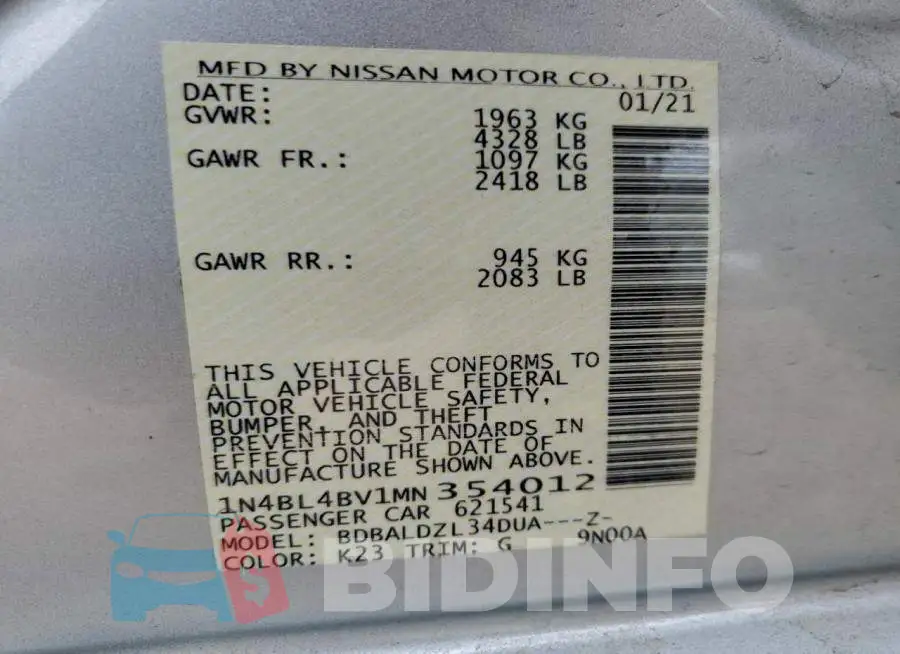 1N4BL4BV1MN354012 Photo# 12