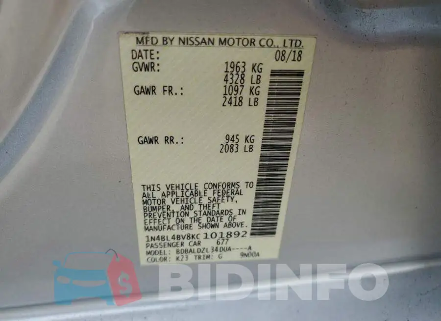 1N4BL4BV8KC101892 Photo# 12