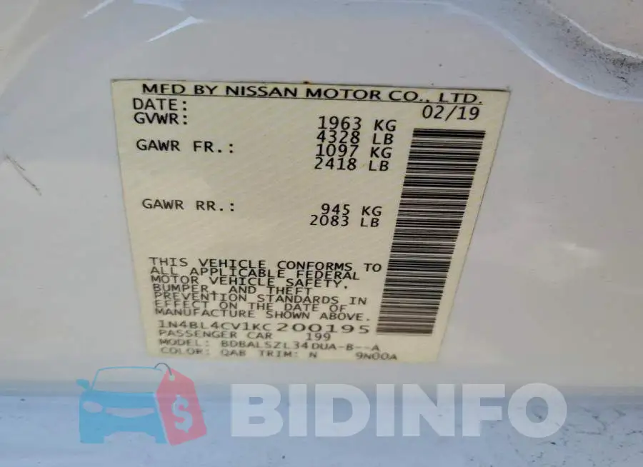 1N4BL4CV1KC200195 Photo# 13