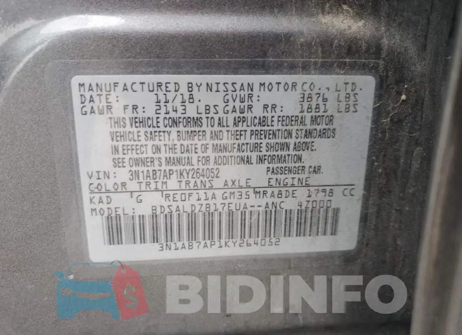 3N1AB7AP1KY264052 Photo# 12