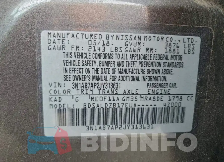 3N1AB7AP2JY313631 Photo# 12