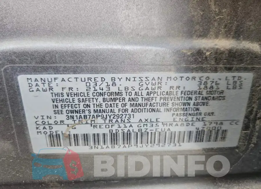 3N1AB7AP9JY292731 Photo# 12