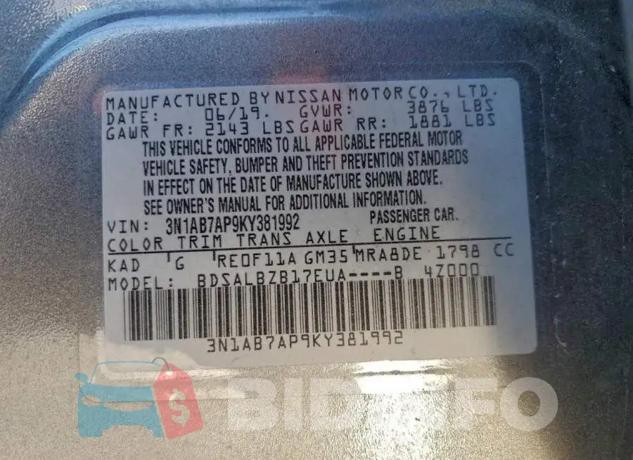 3N1AB7AP9KY381992 Photo# 13