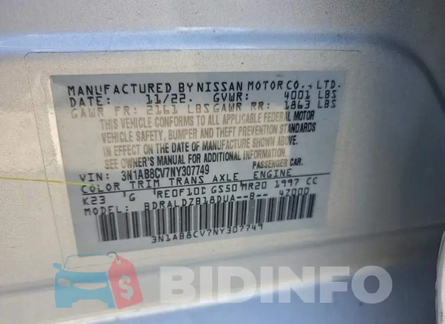 3N1AB8CV7NY307749 Photo# 12