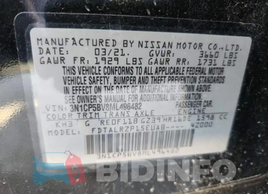 3N1CP5BV8ML496482 Photo# 13