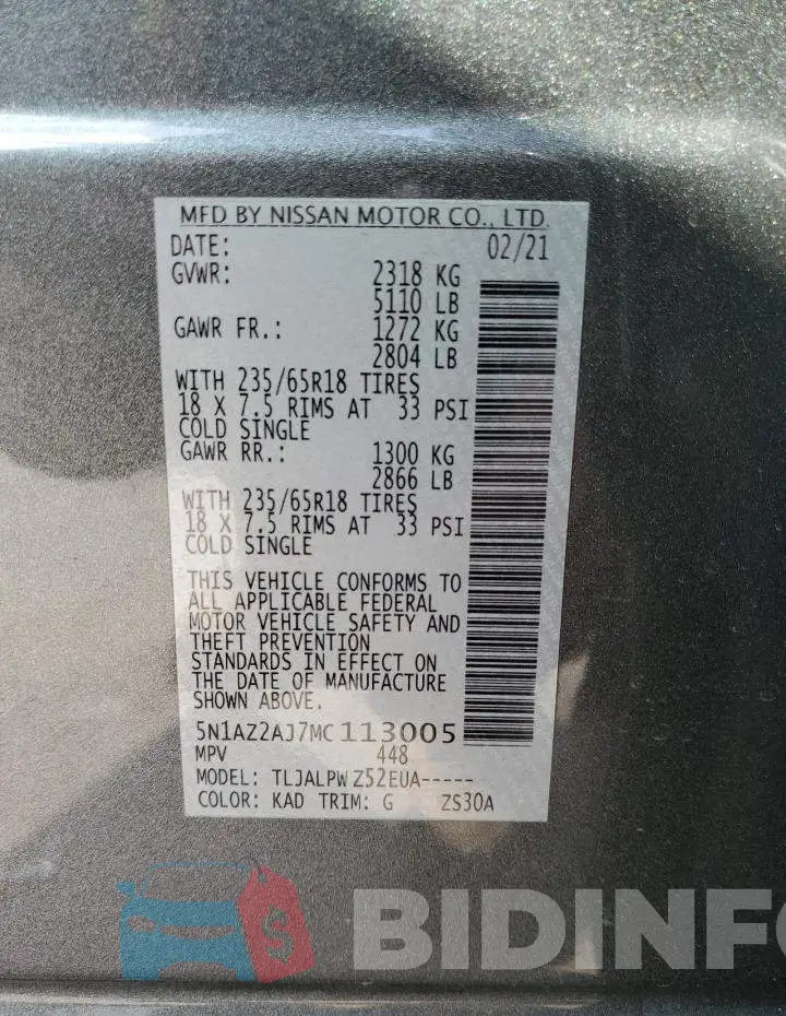 5N1AZ2AJ7MC113005 Photo# 14
