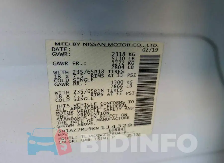 5N1AZ2MJ9KN114329 Photo# 13