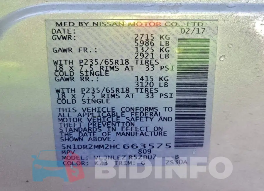 5N1DR2MM2HC663575 Photo# 13