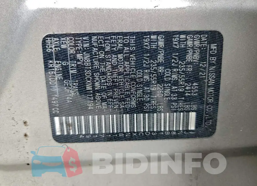 JN8BT3DCXNW117194 Photo# 13