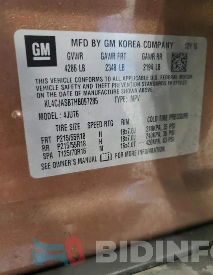 KL4CJASB7HB097285 Photo# 13