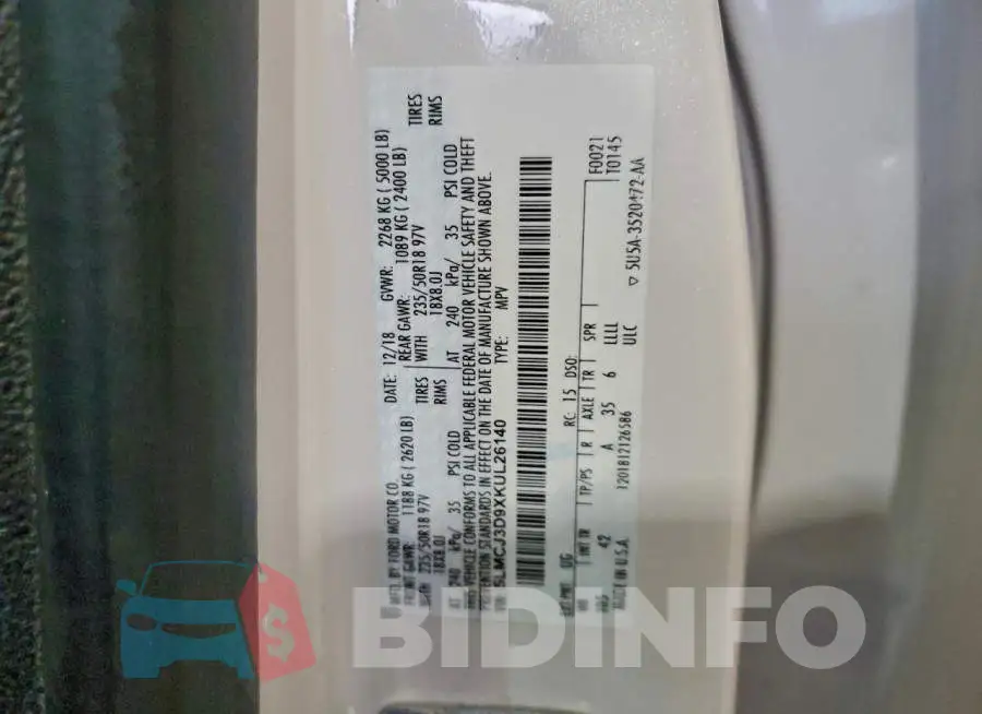 5LMCJ3D9XKUL26140 Photo# 13