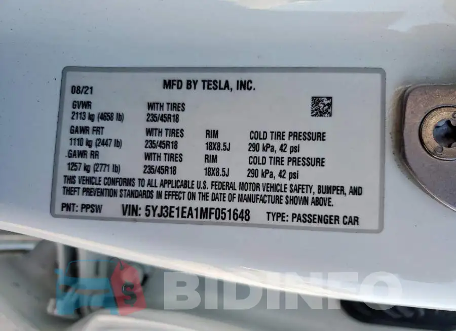 5YJ3E1EA1MF051648 Photo# 12