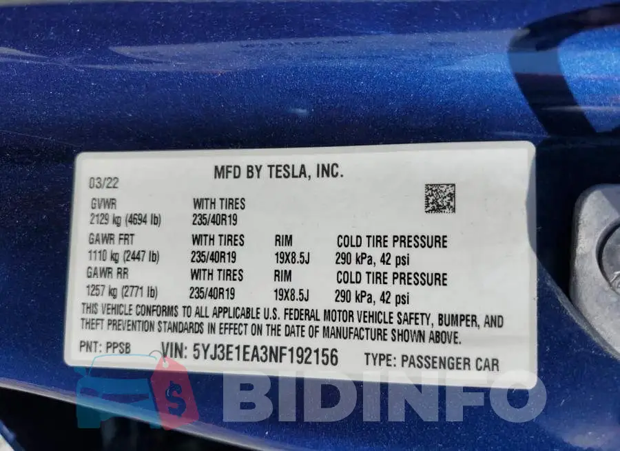 5YJ3E1EA3NF192156 Photo# 12