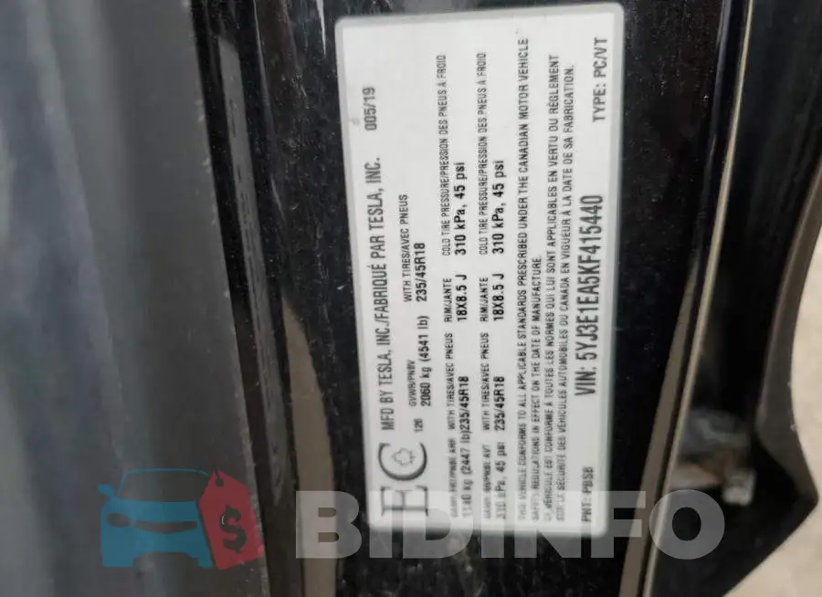 5YJ3E1EA5KF415440 Photo# 12