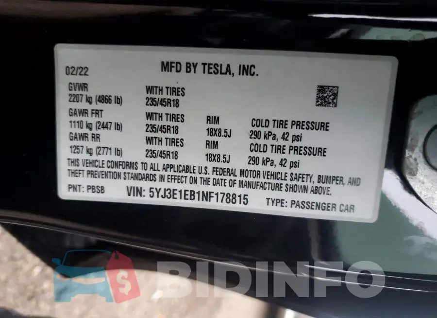 5YJ3E1EB1NF178815 Photo# 12