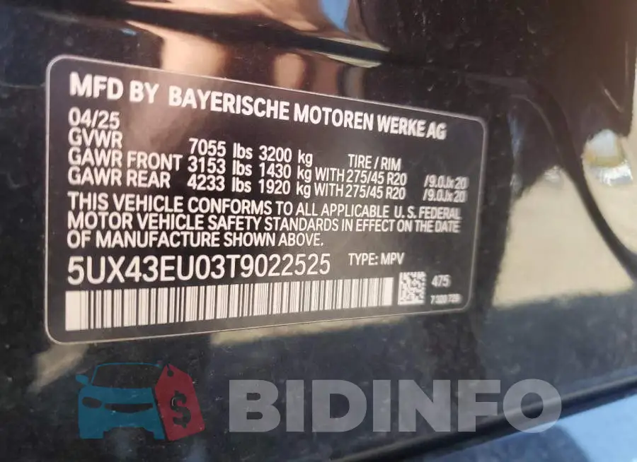 5UX43EU03T9022525 Photo# 13