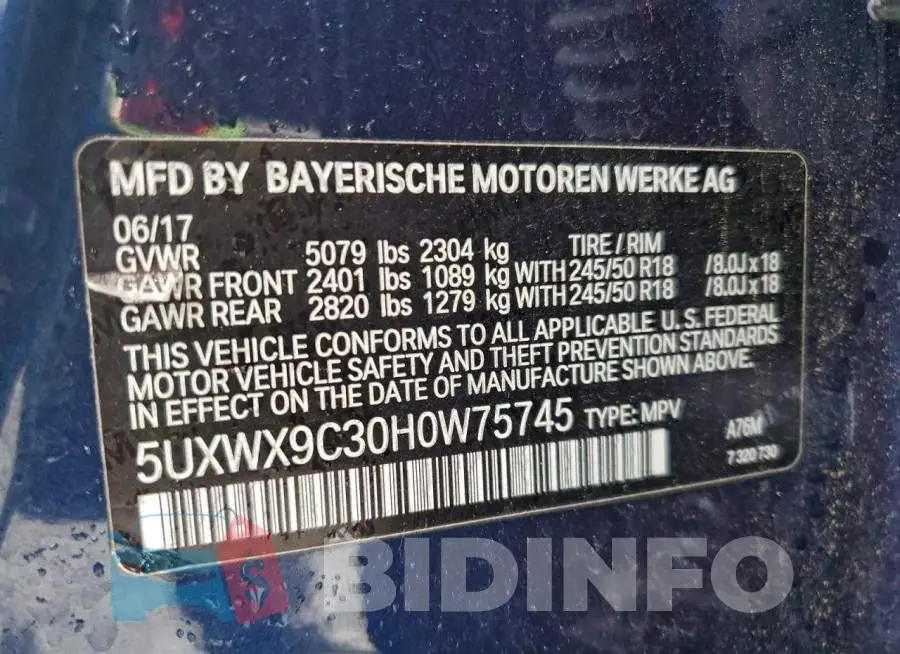5UXWX9C30H0W75745 Photo# 13