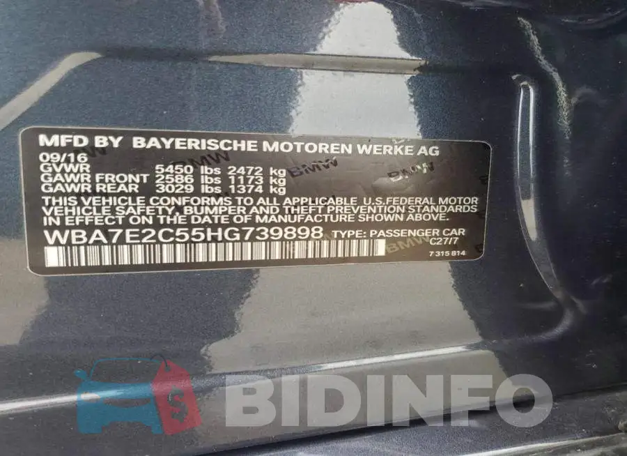 WBA7E2C55HG739898 Photo# 12