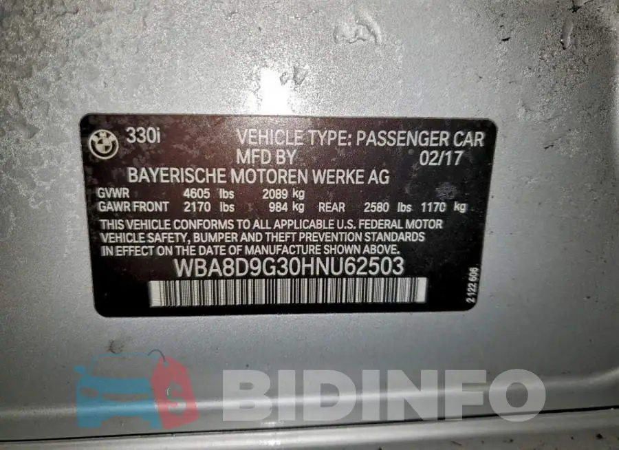 WBA8D9G30HNU62503 Photo# 12
