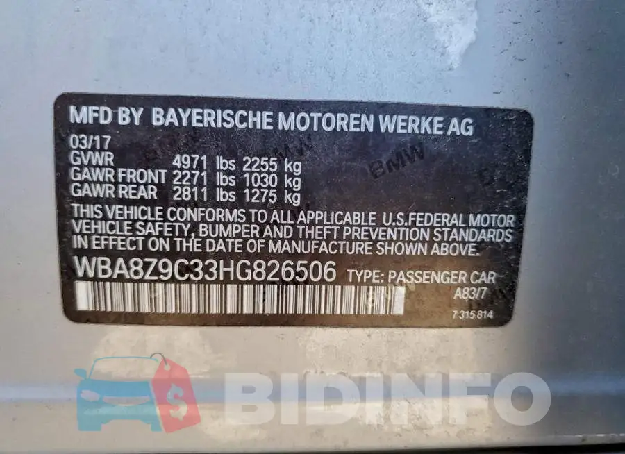 WBA8Z9C33HG826506 Photo# 12