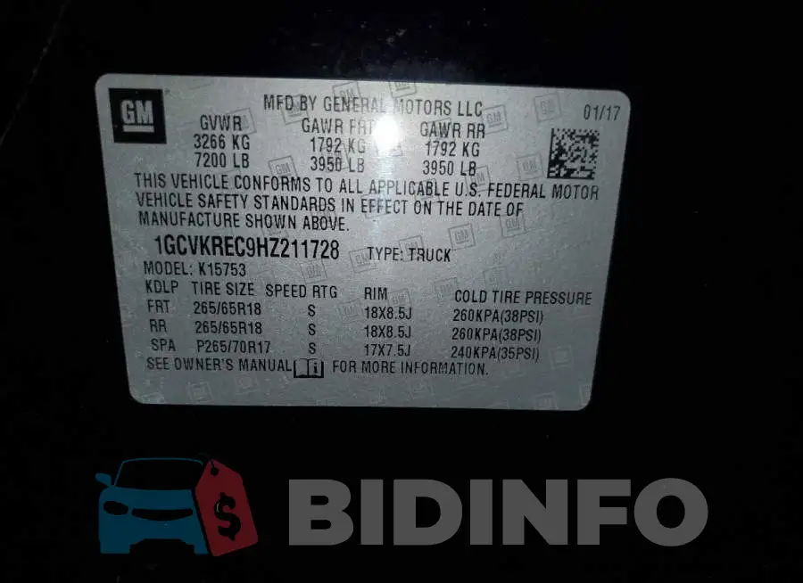 1GCVKREC9HZ211728 Photo# 12