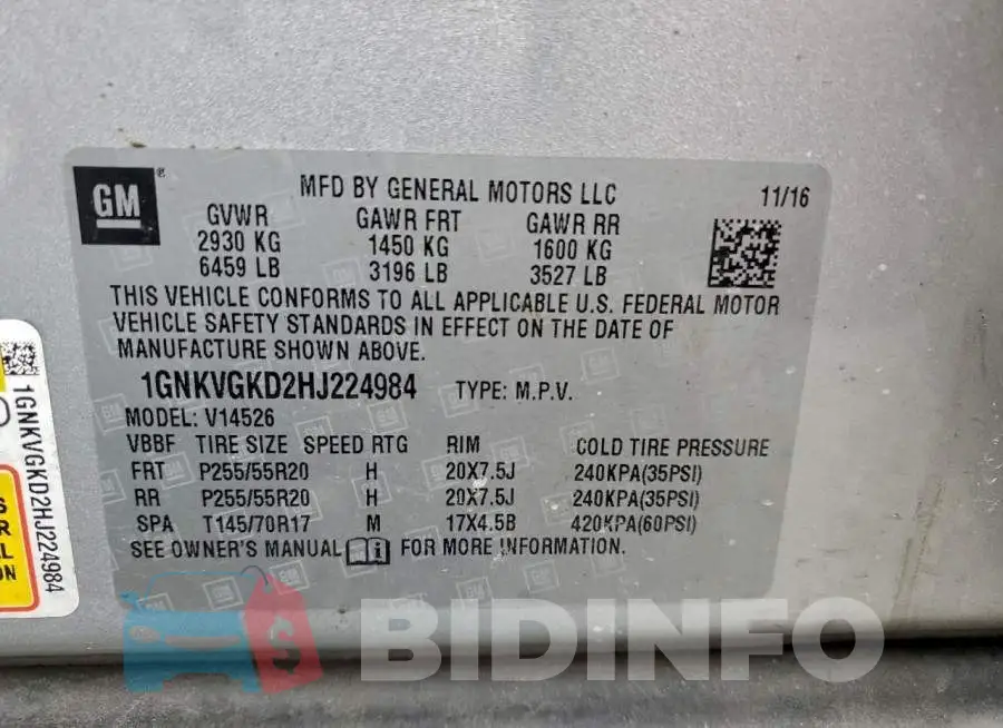 1GNKVGKD2HJ224984 Photo# 13