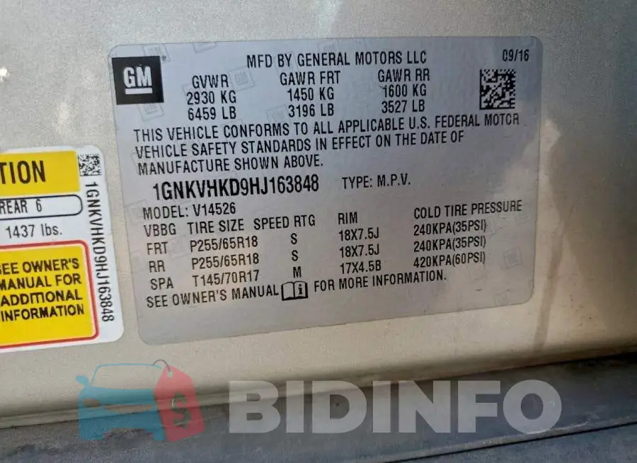 1GNKVHKD9HJ163848 Photo# 13