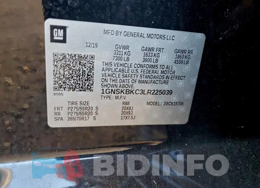 1GNSKBKC3LR225039 Photo# 13