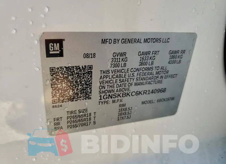 1GNSKBKC6KR140968 Photo# 13