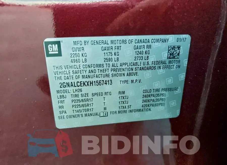 2GNALCEKXH1567413 Photo# 13