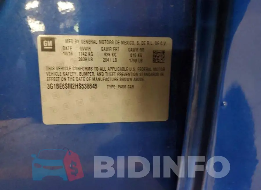 3G1BE6SM2HS538645 Photo# 13