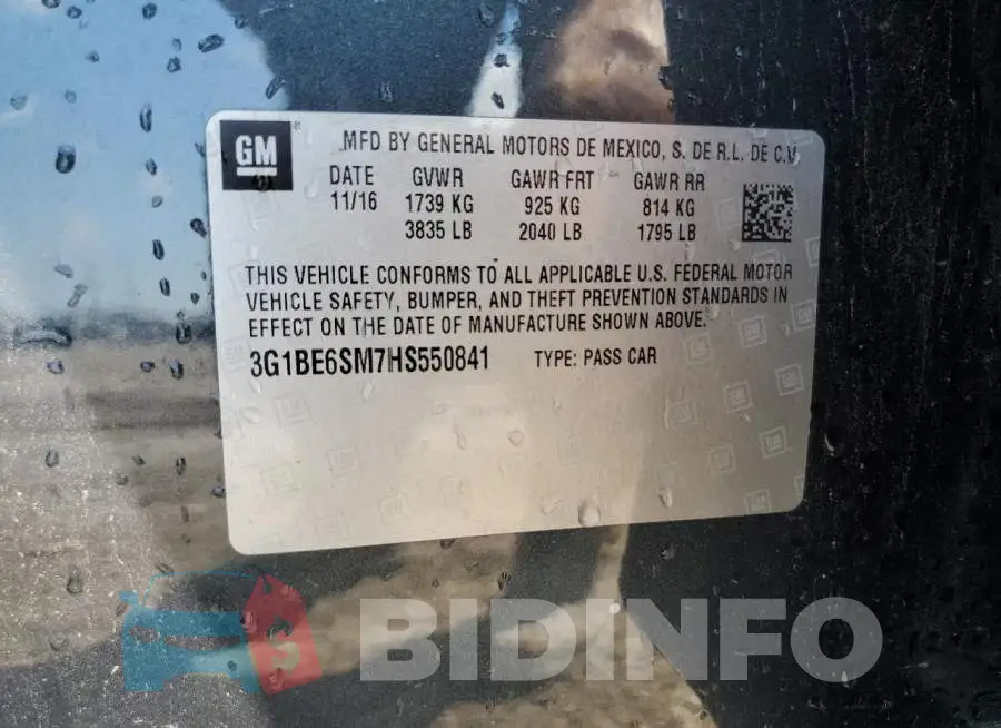 3G1BE6SM7HS550841 Photo# 12