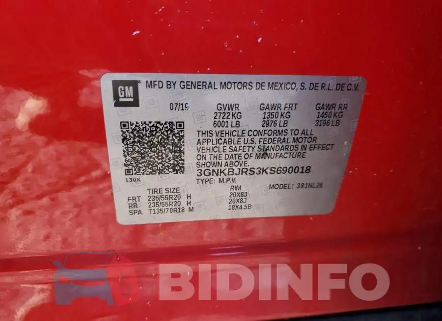 3GNKBJRS3KS690018 Photo# 14