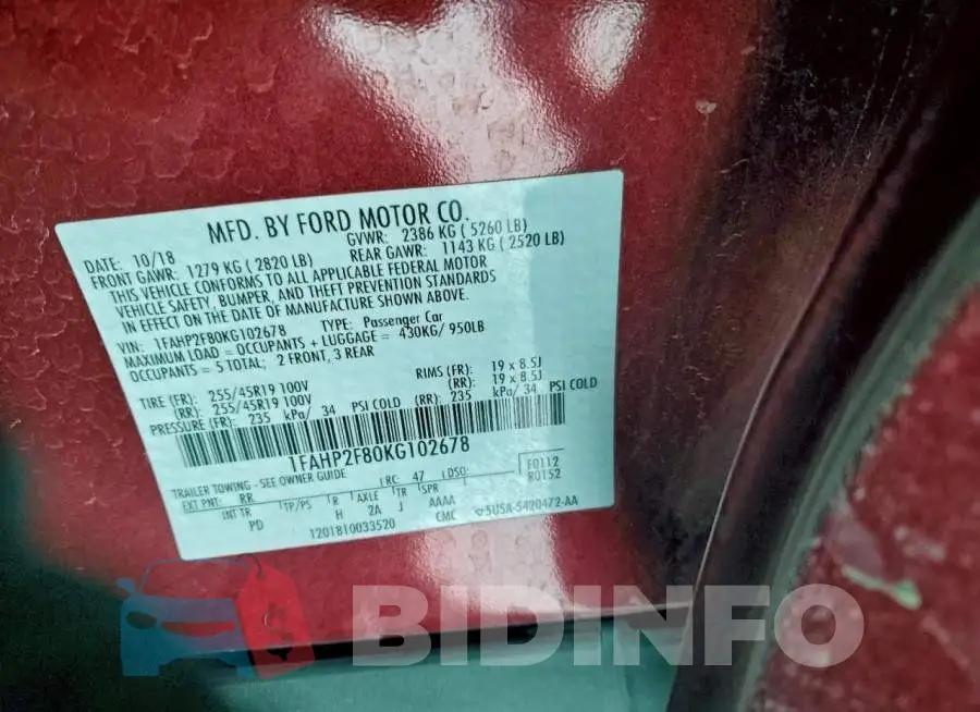 1FAHP2F80KG102678 Photo# 12