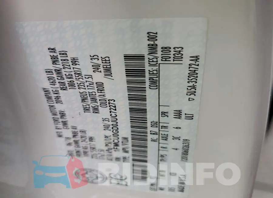 1FMCU0GD0JUC72273 Photo# 12
