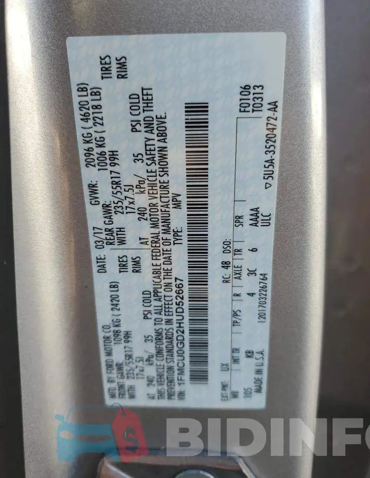 1FMCU0GD2HUD52667 Photo# 14