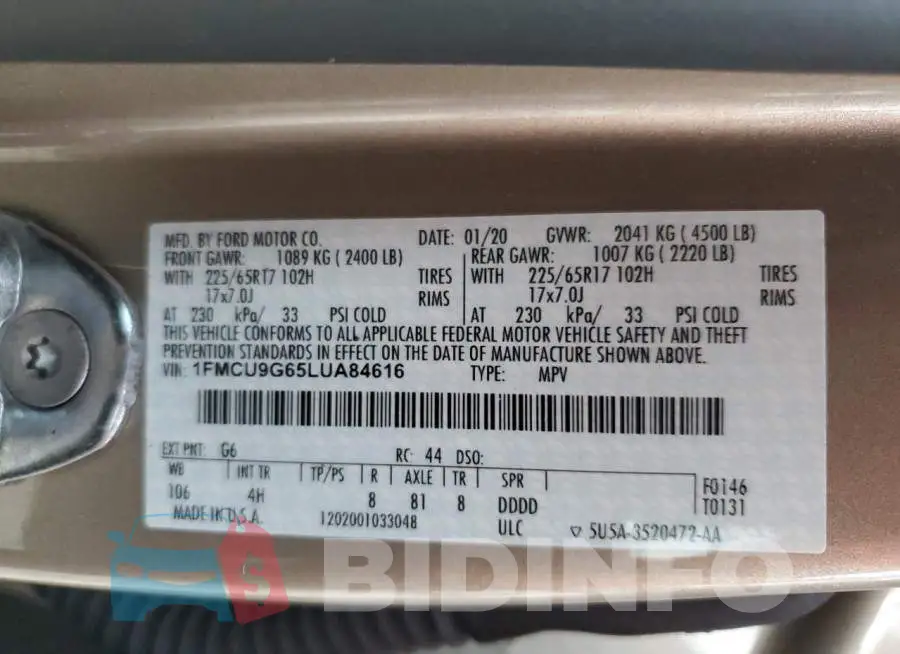 1FMCU9G65LUA84616 Photo# 13