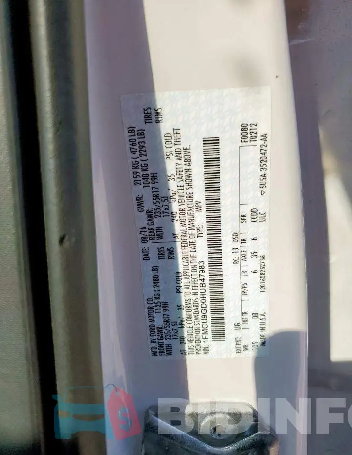 1FMCU9GD0HUB47983 Photo# 13