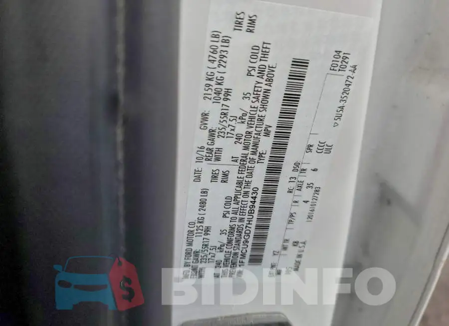 1FMCU9GD7HUB94430 Photo# 13