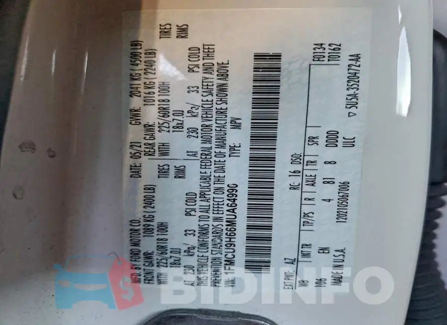 1FMCU9H66MUA64990 Photo# 13