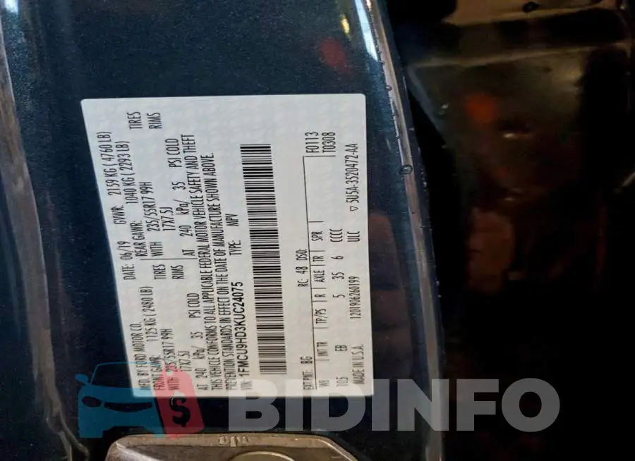 1FMCU9HD3KUC24075 Photo# 13