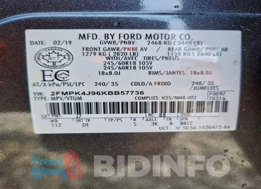 2FMPK4J96KBB57736 Photo# 13