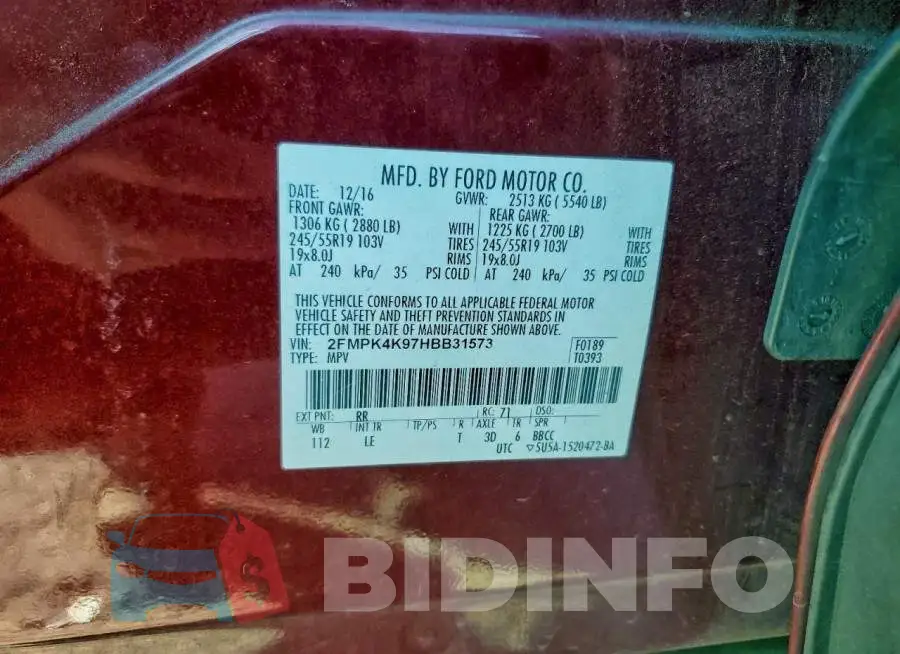 2FMPK4K97HBB31573 Photo# 13